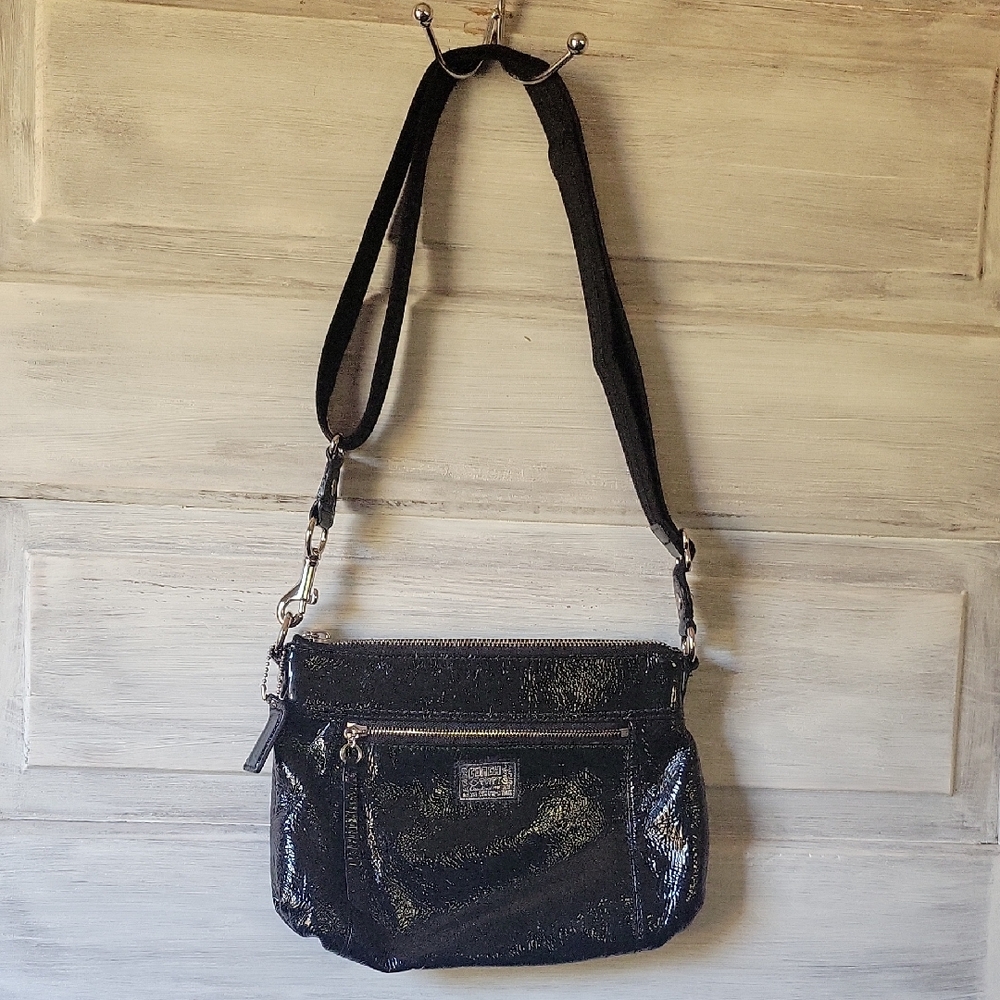 Coach Poppy Patent Leather Shimmering Black Crossbody Bag